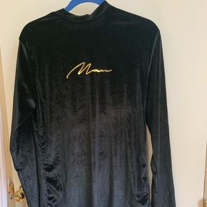 Men velour black long sleeve shirt